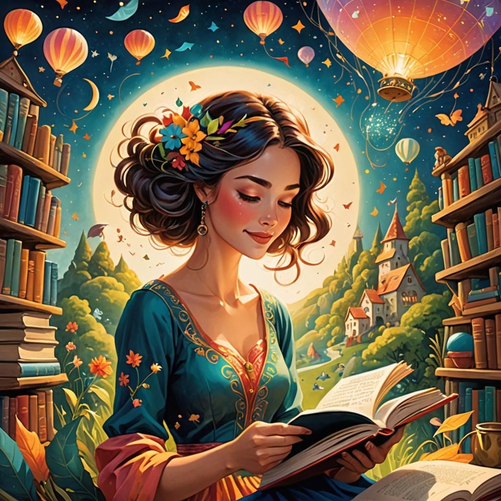 Joyful Storybook Illustration of Reading