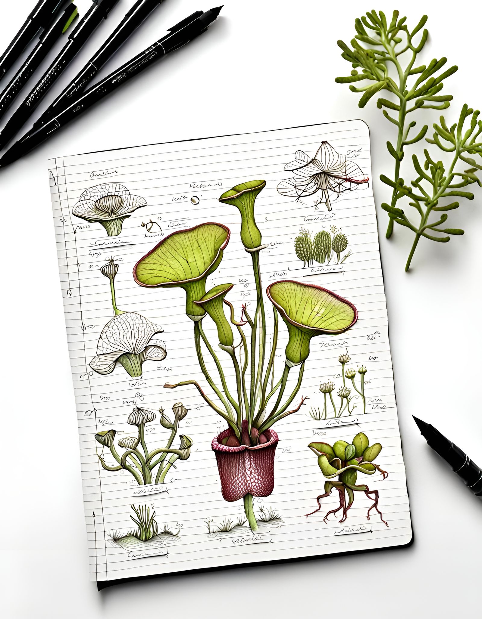 Botanical Ink Sketch: Carnivorous Plant Schematic