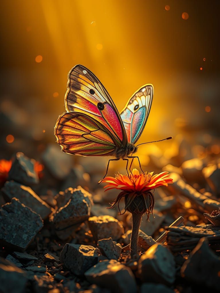 Hope Amidst Desolation: A Resplendent Butterfly in Post-Apoc...