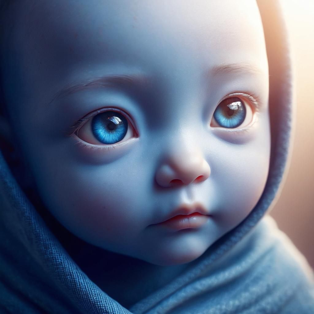 Newborn Baby's Intense Eyes in Sunlight