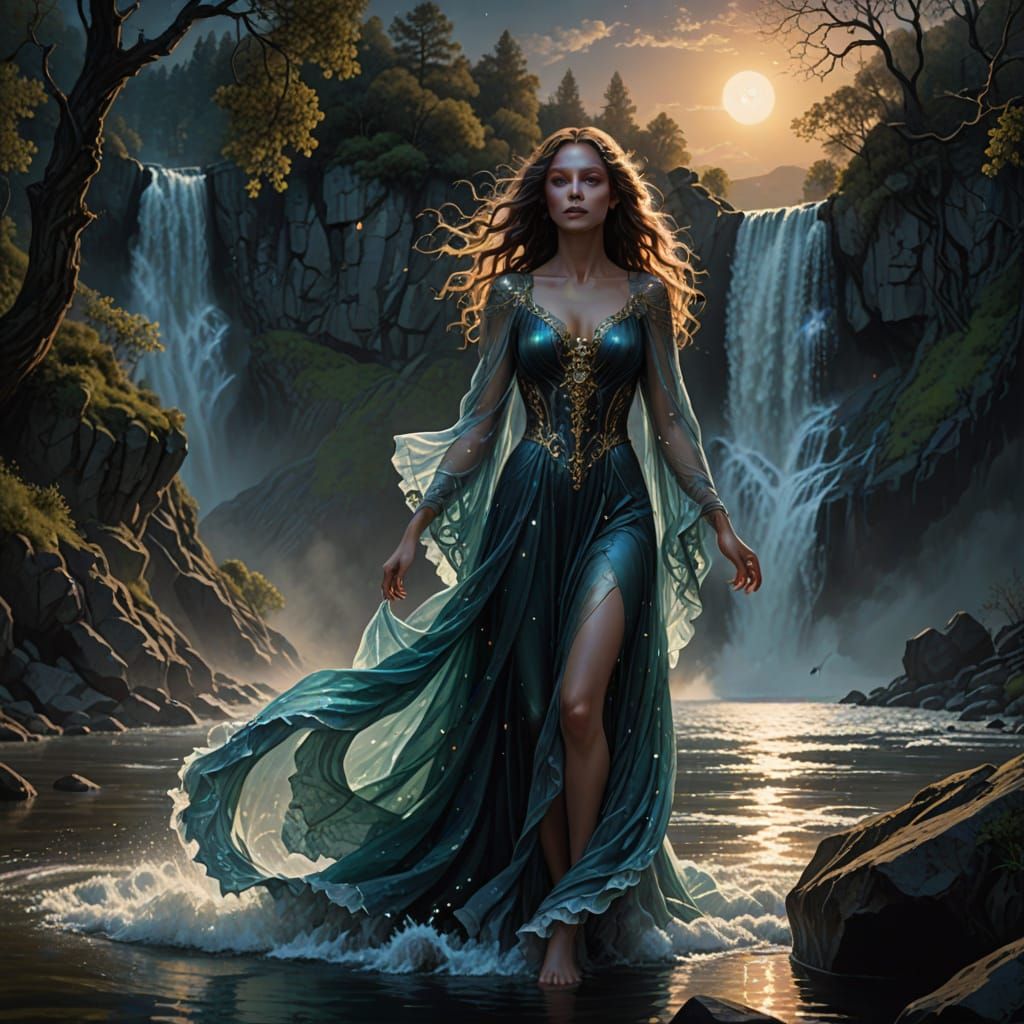 Ethereal River Witch in Dark Fantasy Style