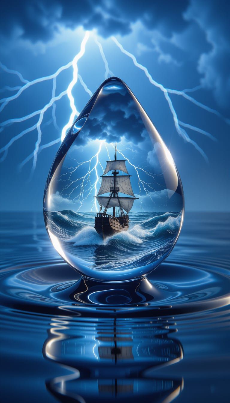 Crystal Water Droplet Captures Miniature Ocean Storm