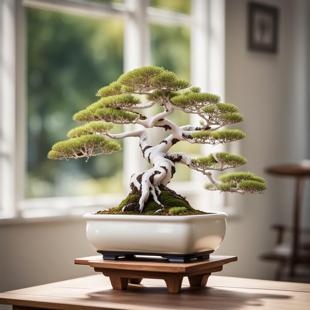 Hyperrealistic Bonsai Forest on Cedar Table