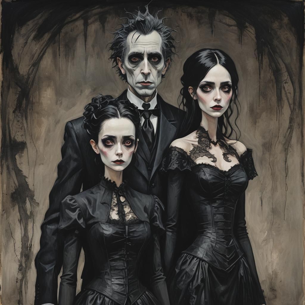 Gothic Couple Portrait in Tim Burton Style
