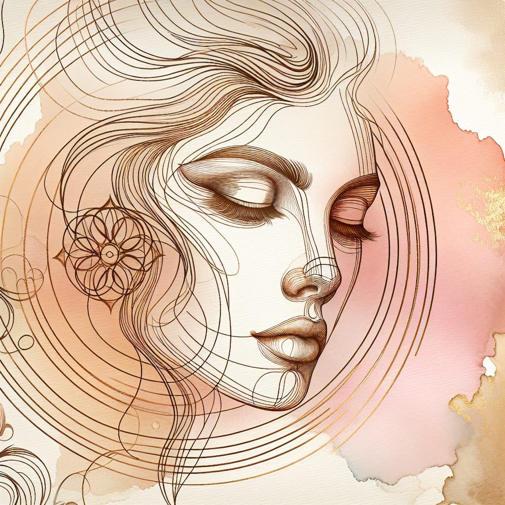 Baroque-Inspired Beauty in Rich Bronze and Gold Line Art