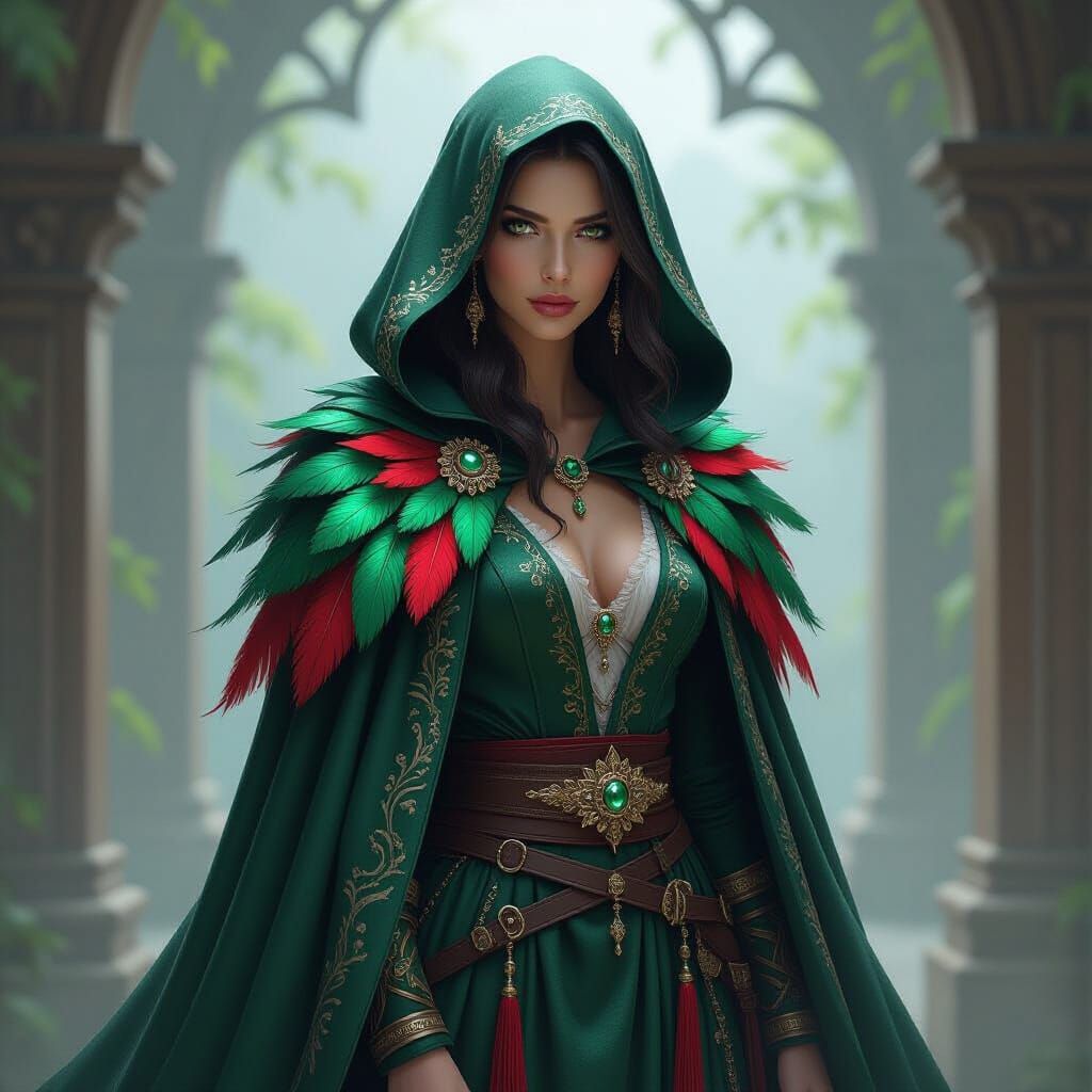 Beautiful Sorceress in Mystical Attire with Ethereal Glow