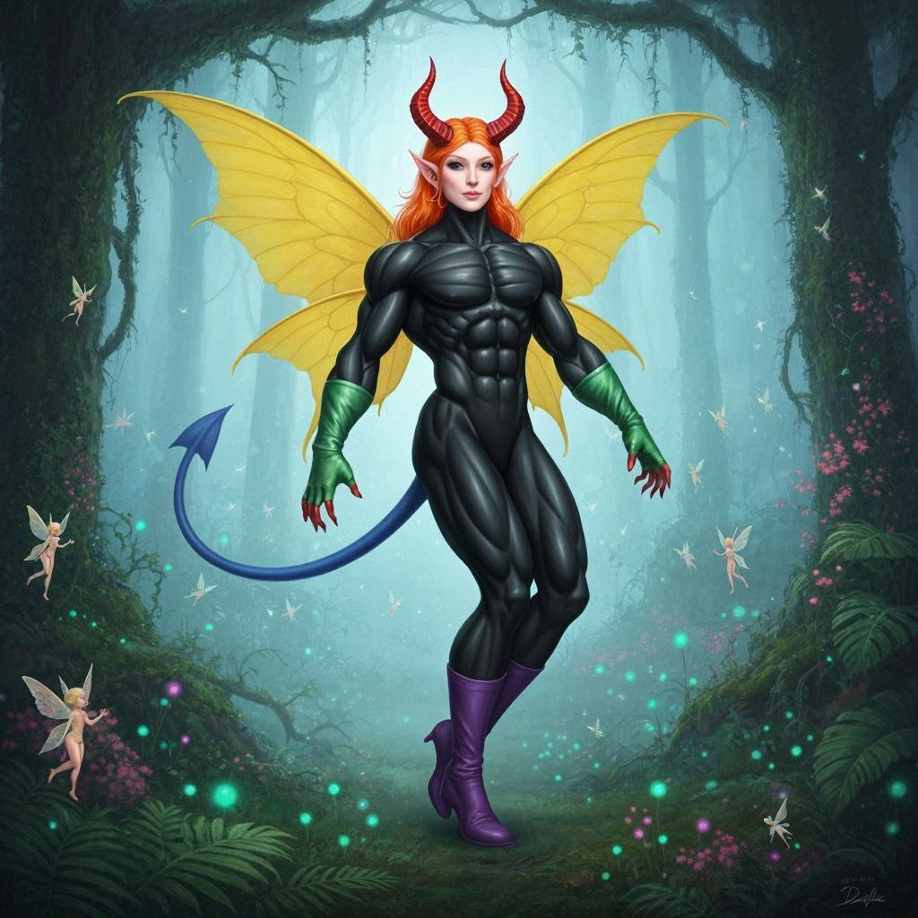 Muscular Demon Fairy in Bioluminescent Forest