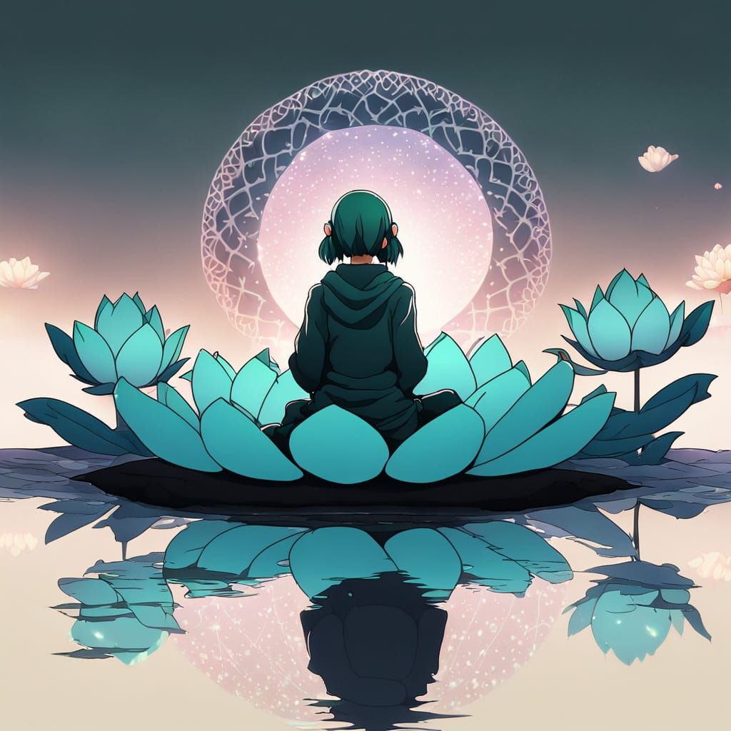 Hatsune Miku Meditating on Lotus Flower