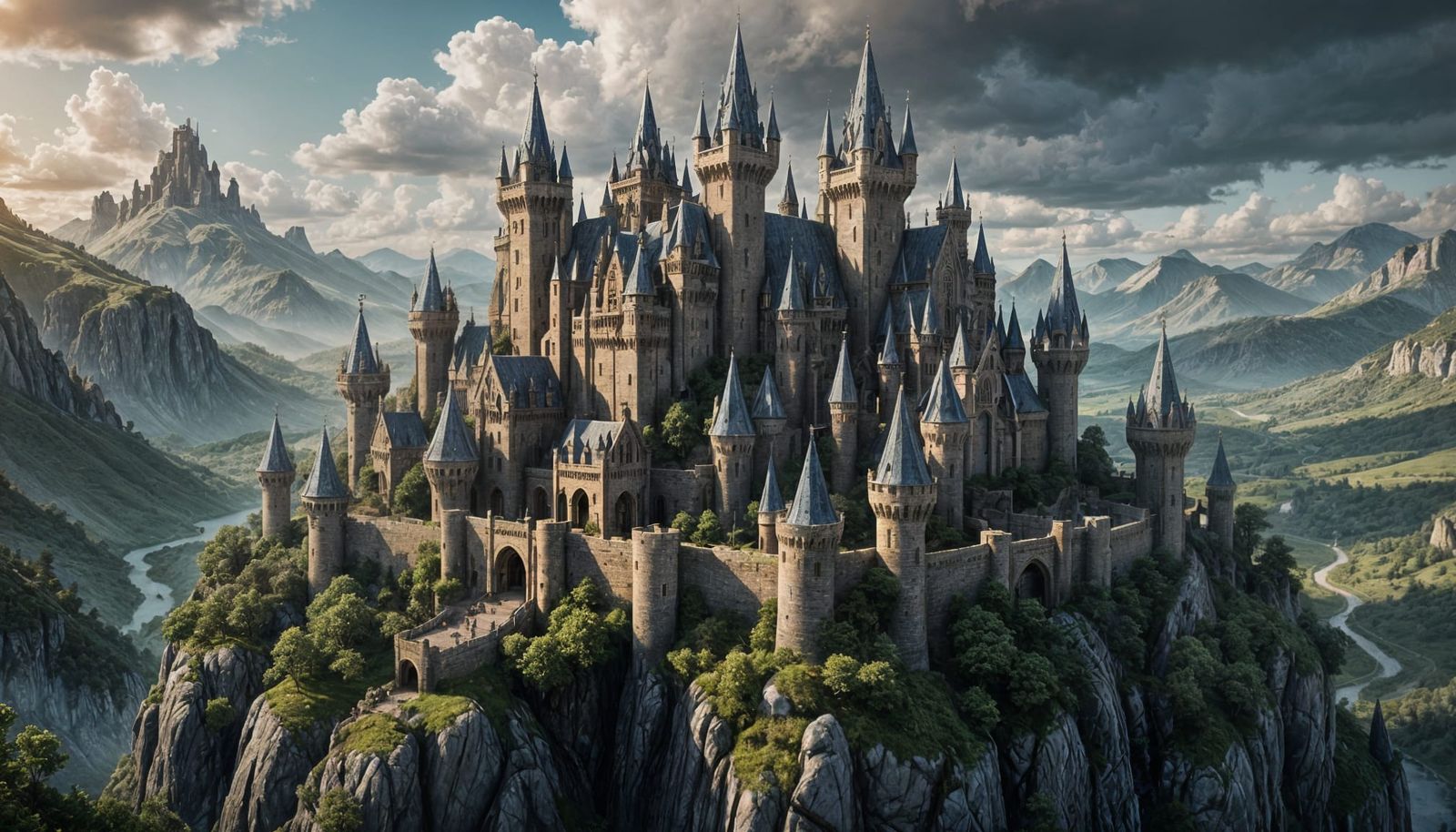 Medieval Elven Castle in Valley: Fantasy Concept Art