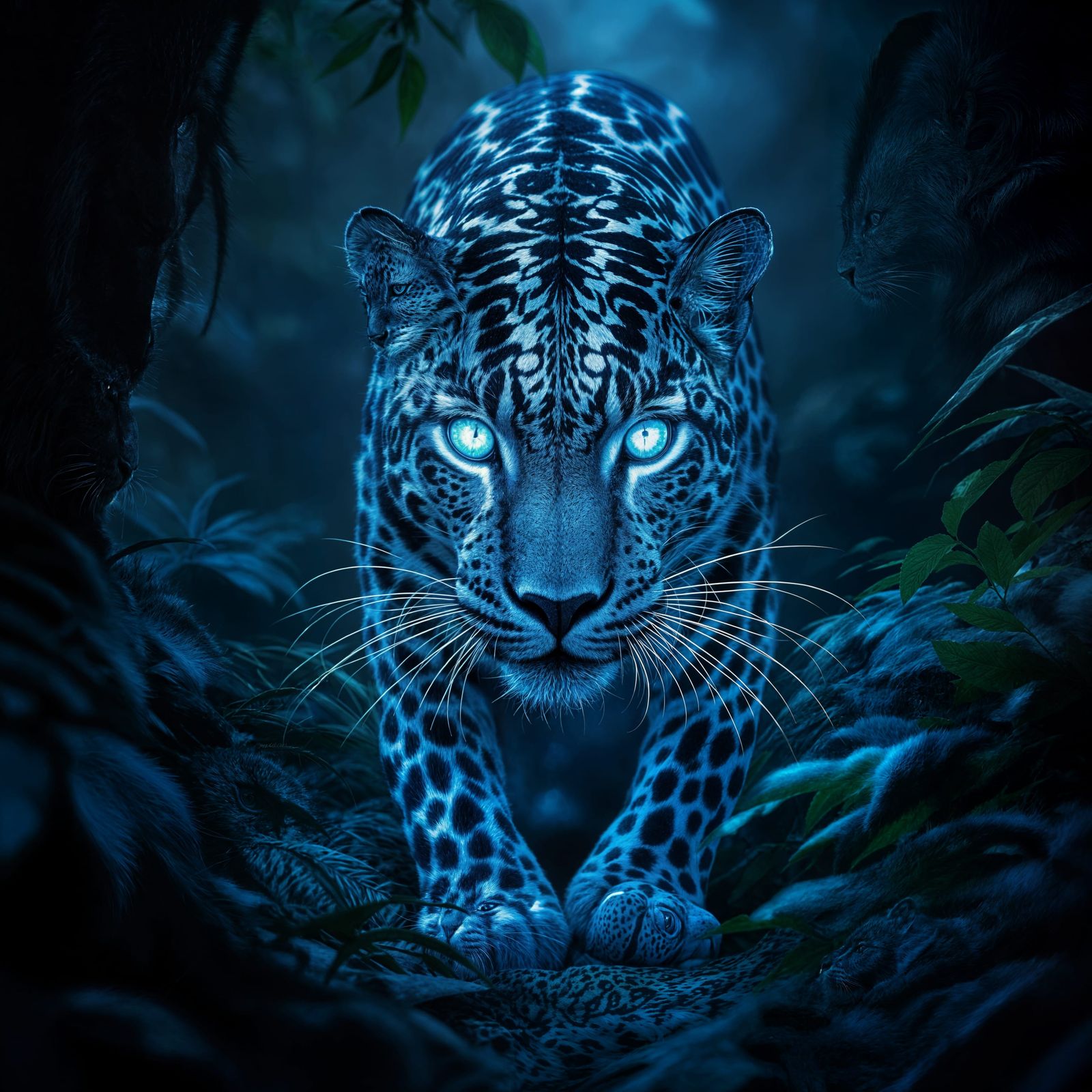 Fantasy Leopard with Iridescent Blue Fur, Silver Spots, Meta...