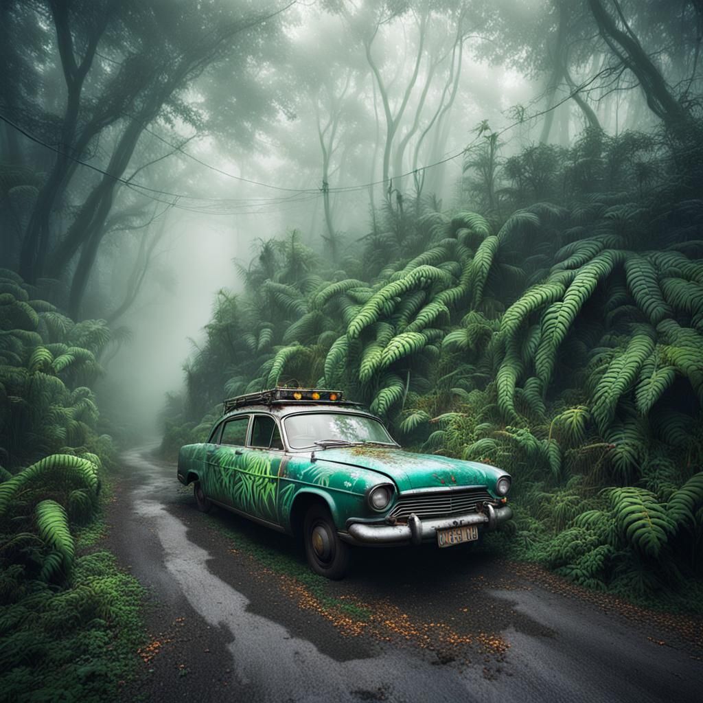 Luminous Graffiti on Abandoned Vintage Car