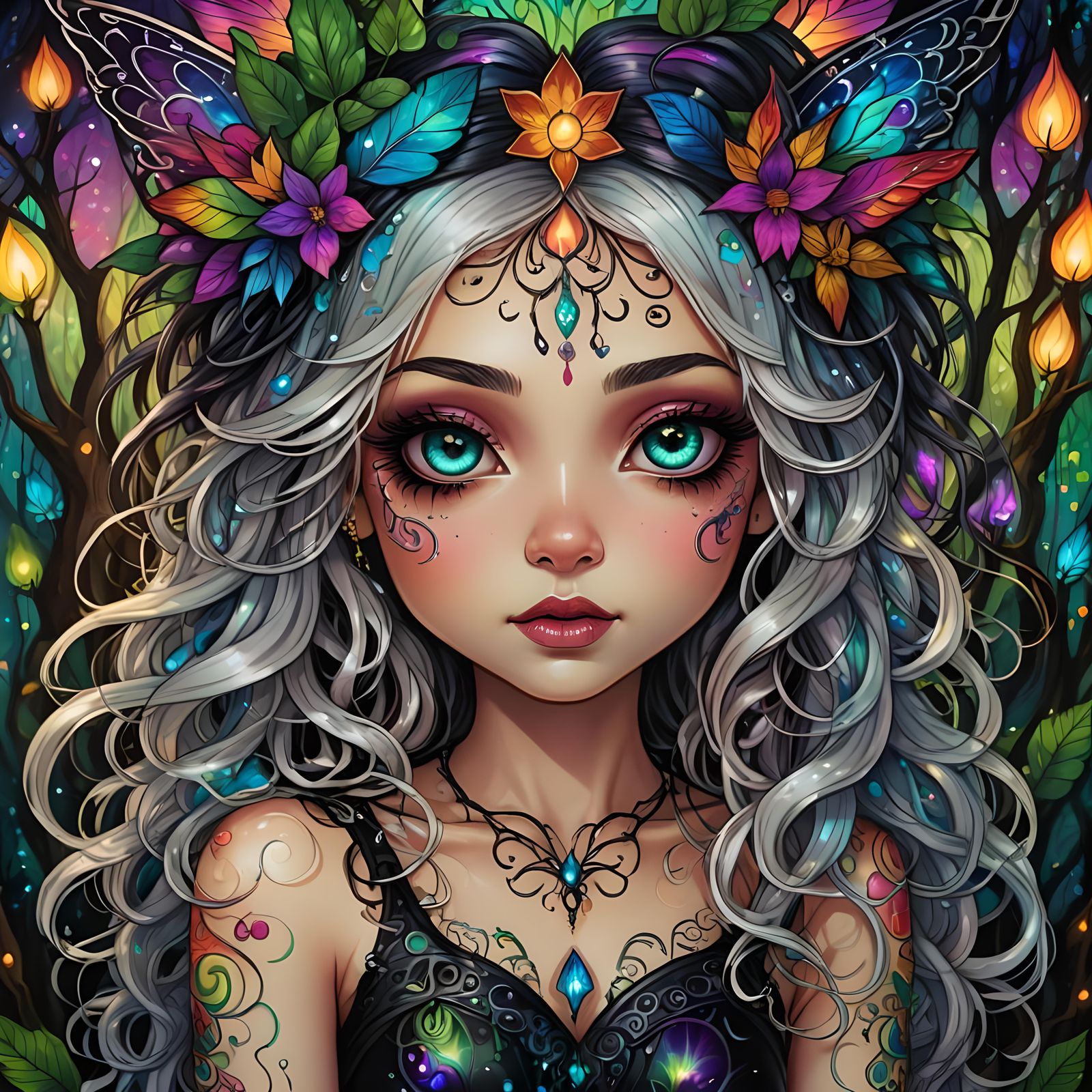 Raver Goth Fairy in Psychedelic Forest