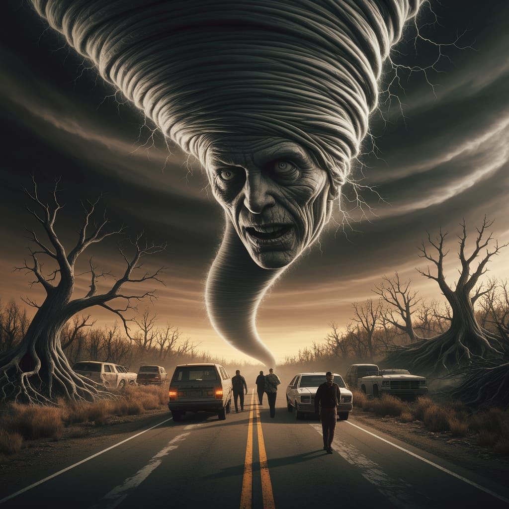 Gothic Tornado Chases Desolate Roadscape