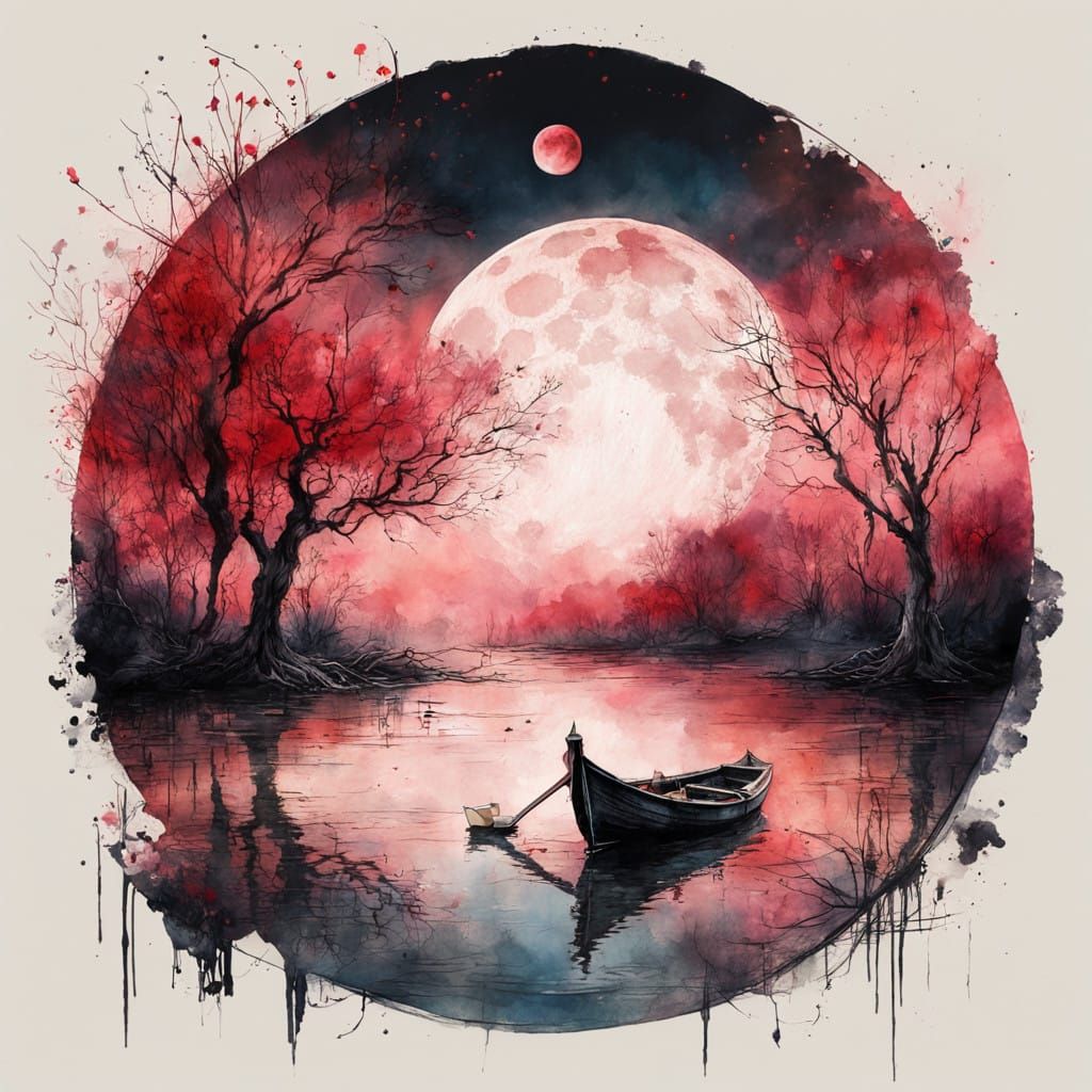 black red moon landscape