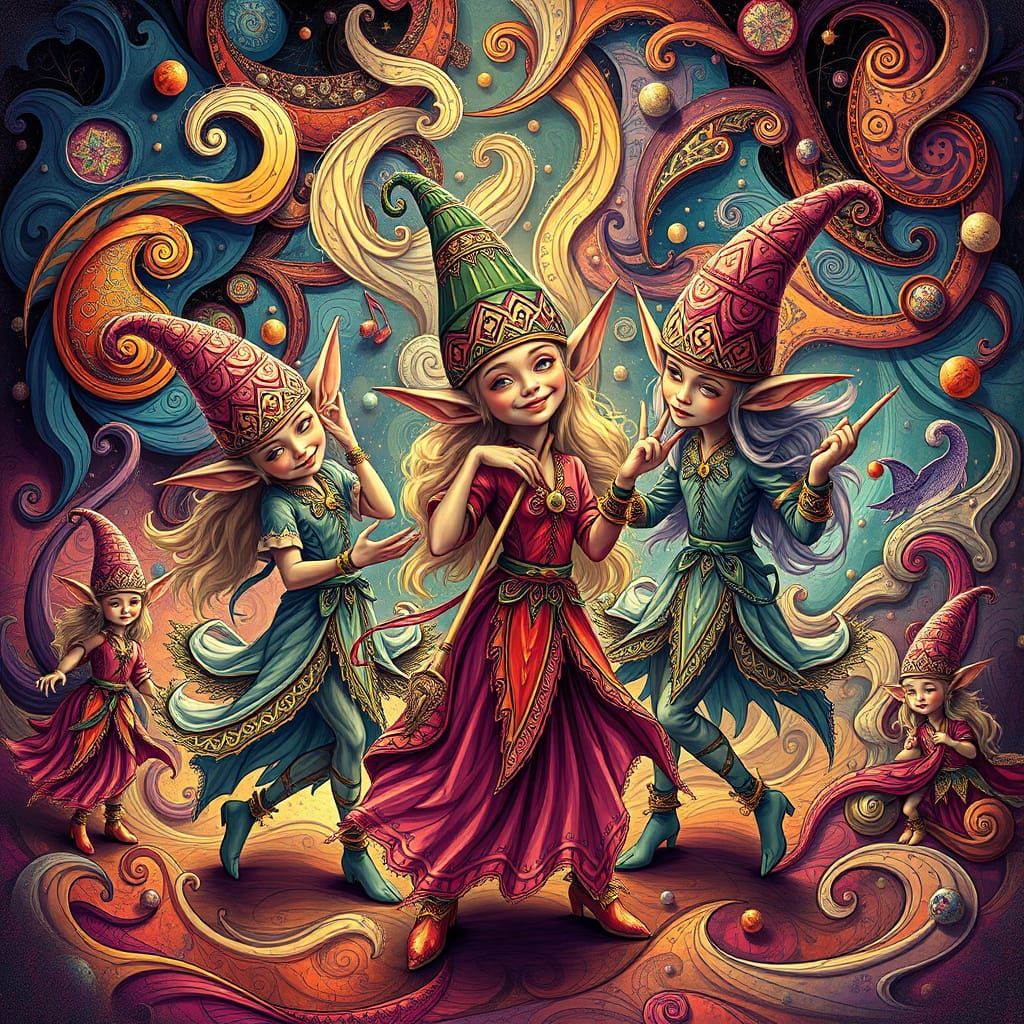 Elves Dancing to Music with Abstract Elements