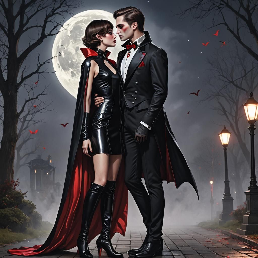 Vampire Couple Embrace in Hyperrealistic Style