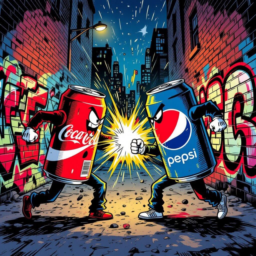 Coke vs Pepsi: Cartoon Brawl in Urban Alley