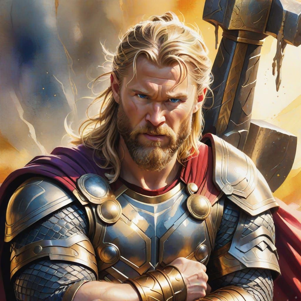 Thor with Hammer: Mythic Fantasy Art
