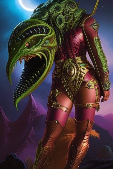 Alien Space Elf Warrior in Biomechanical Armor