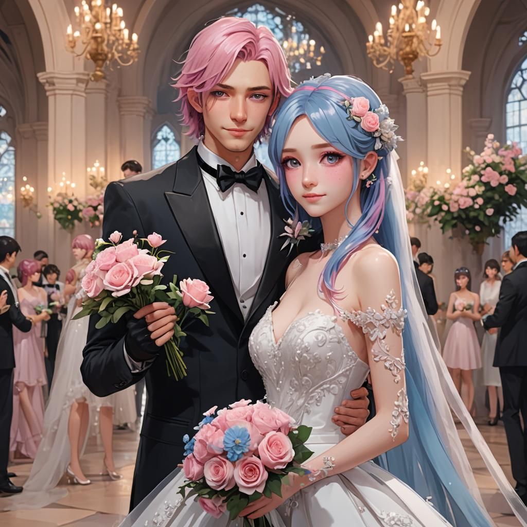 Anime Style Wedding Couple Portrait in 3D