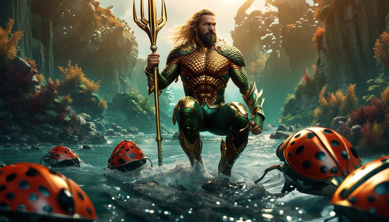 Aquaman in Ladybug Armor: Hyperdetailed CGI Render