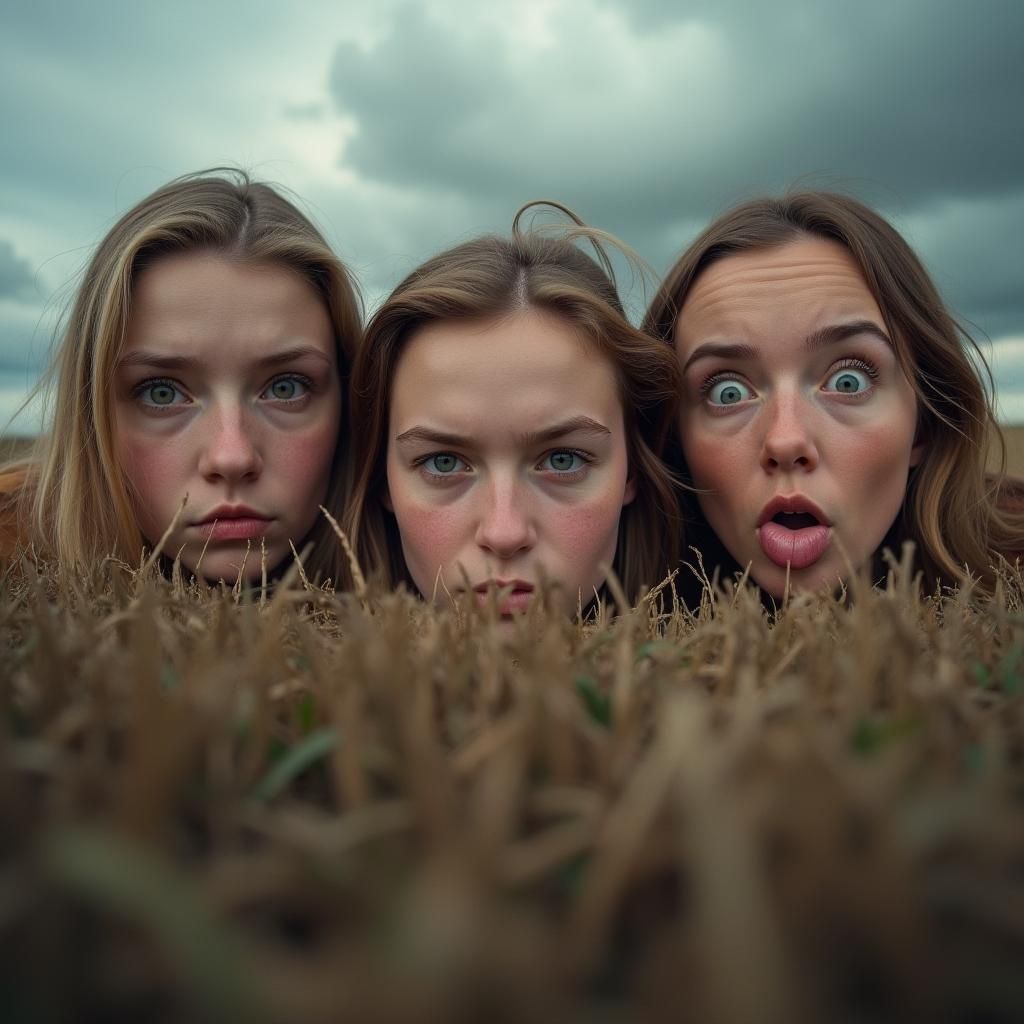 Worm's Eye View of Three Women Making Faces