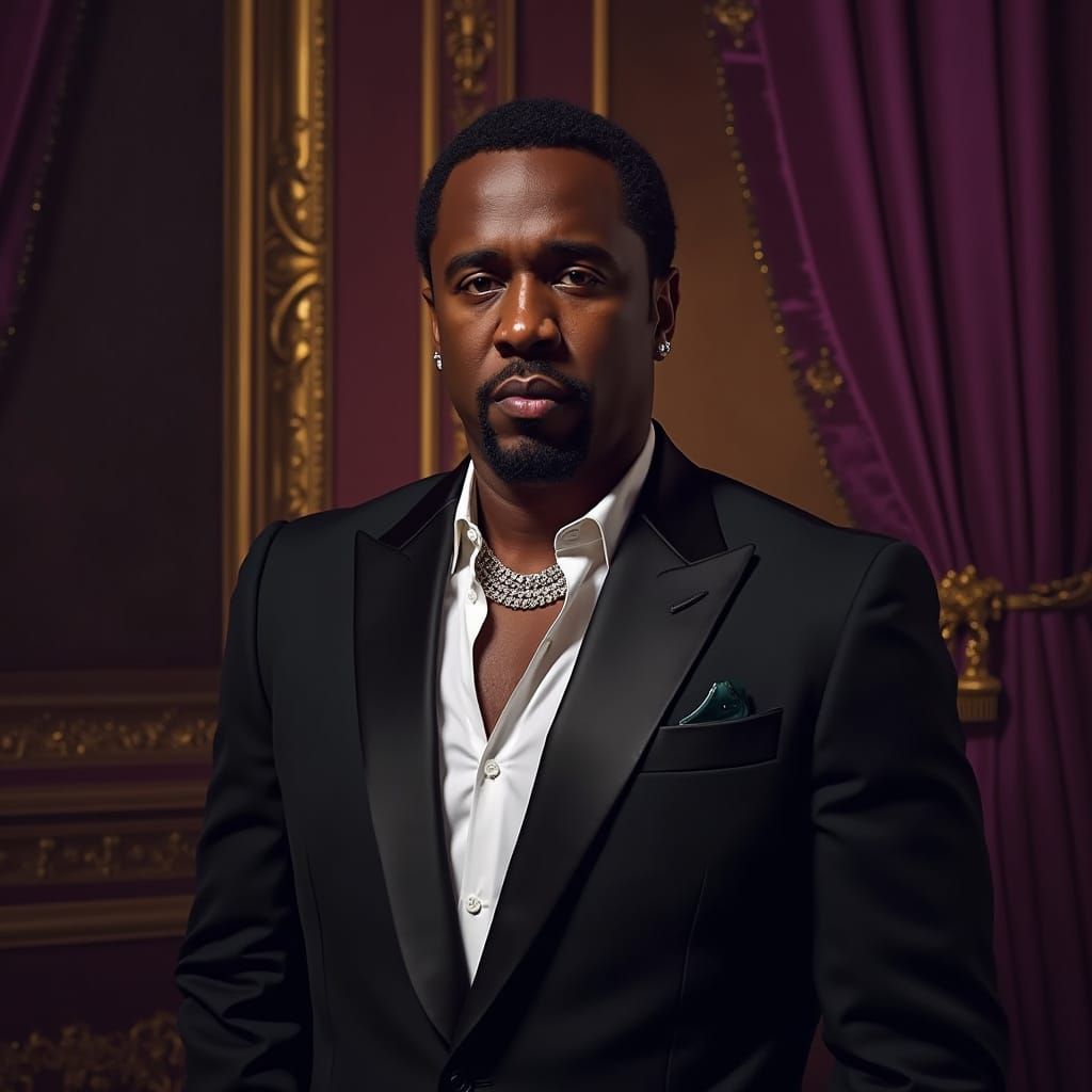 Contemporary Realism Portrait of Diddy in Luxurious Attire