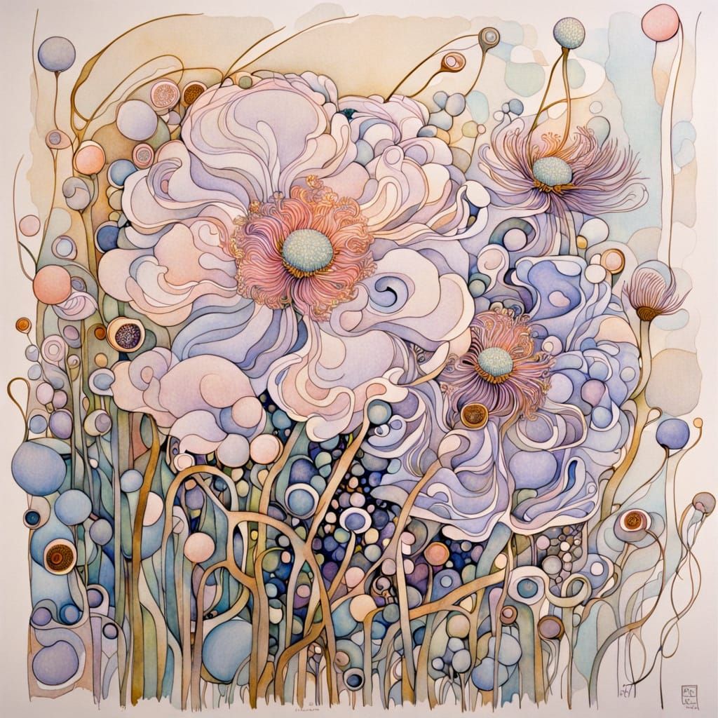 Intricate Abstract Wind Anemone Flowers in Watercolor