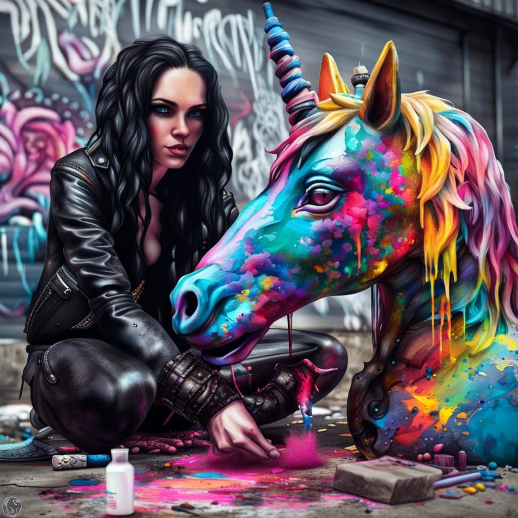 Yennefer Cleans Her Unicorn: Graffiti Art