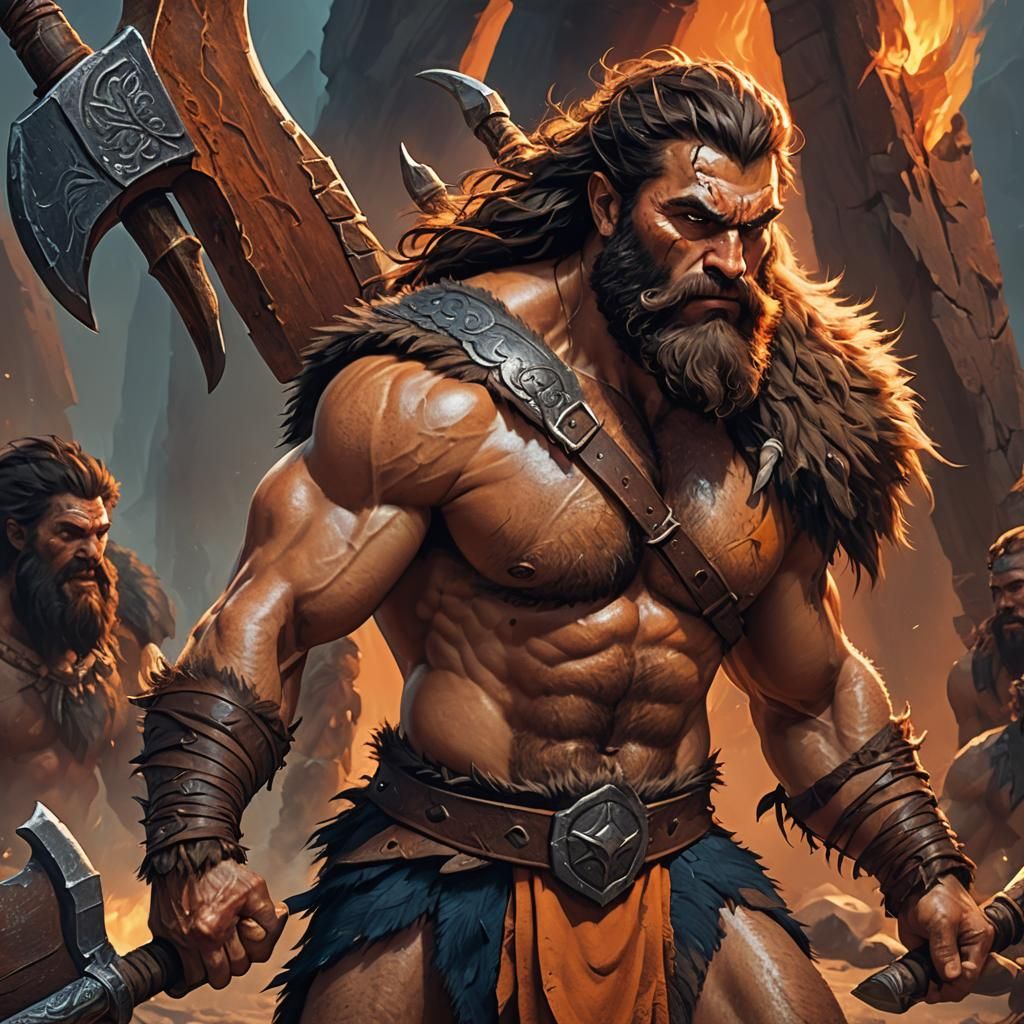 Frazetta-Style Barbarian with Fiery Axe