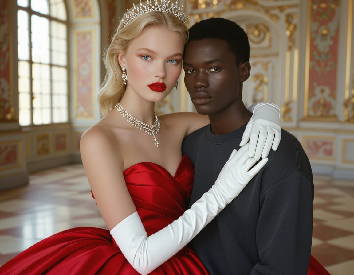 Danish Aristocrat and African Refugee Embrace: Hyperrealisti...