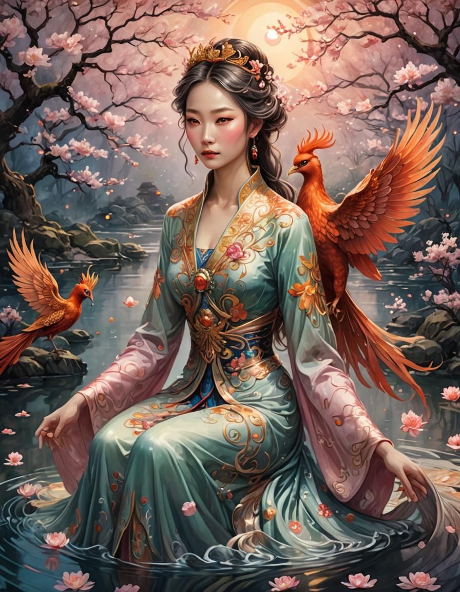 Phoenix Princess Transformation in Ethereal Fantasy Art