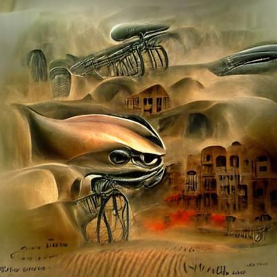 Martian Colony Sandstorm in Giger Style