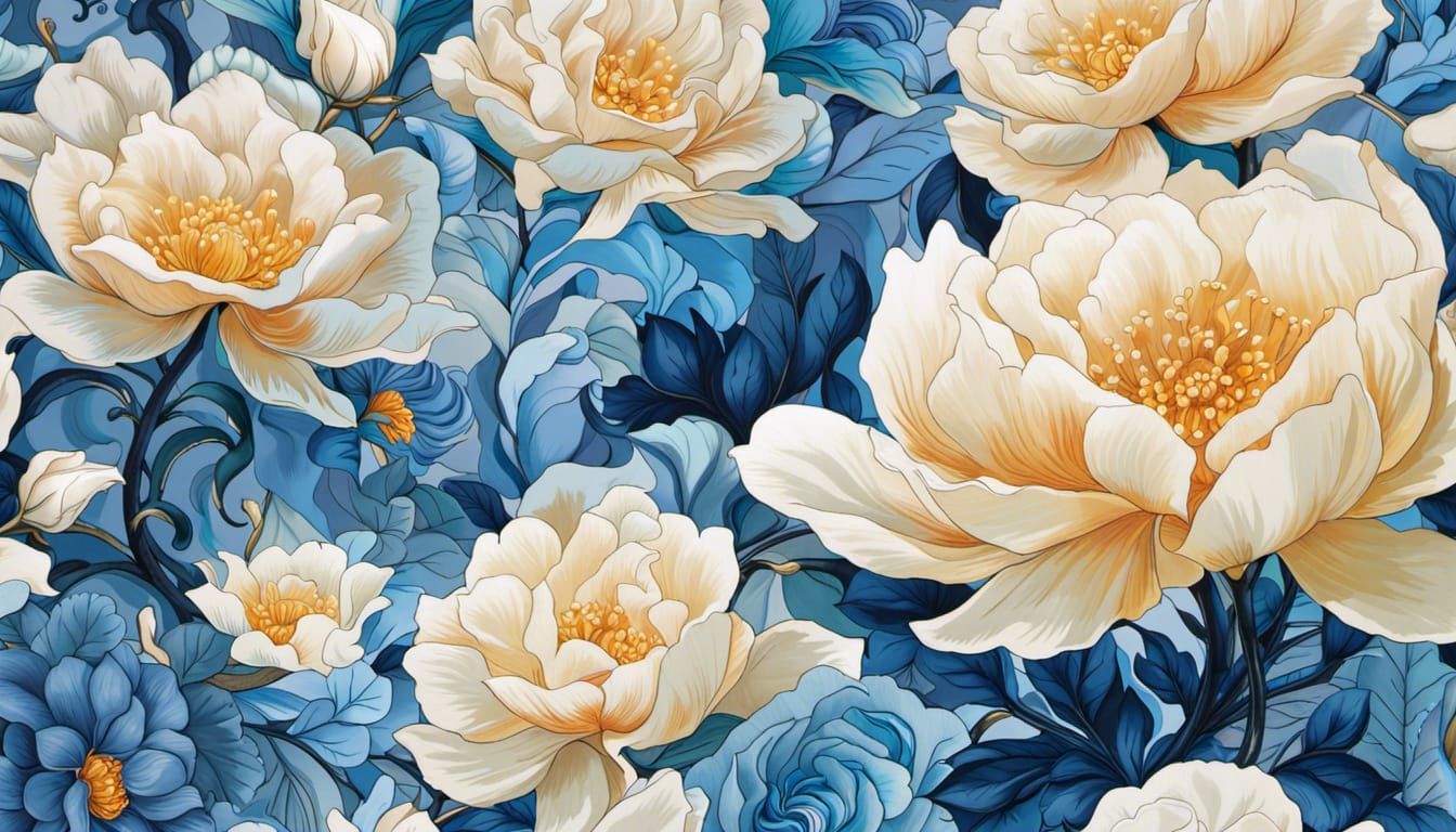 Glassy Blue Roses Liquid Illustration