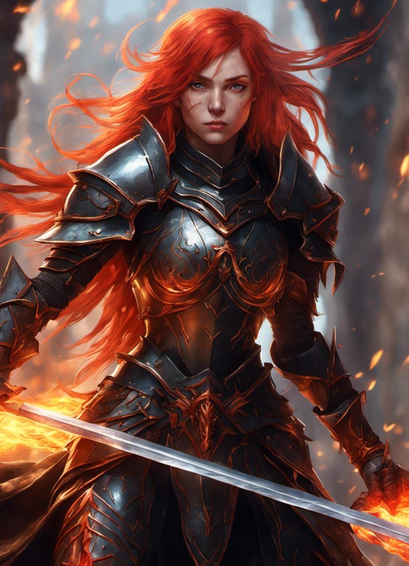 Anime Elf Knight with Flaming Eyes