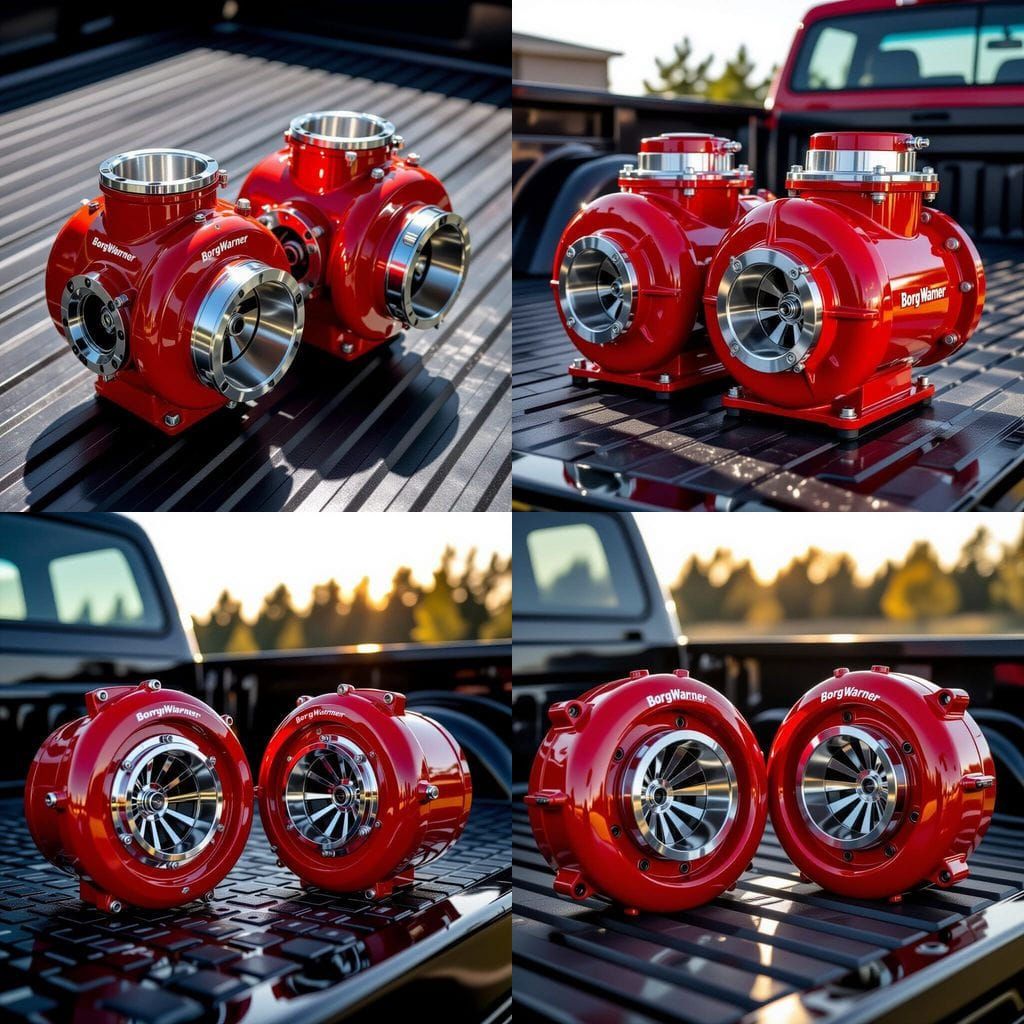 Glossy Red Turbocharger Compressor Housings in Sunlight