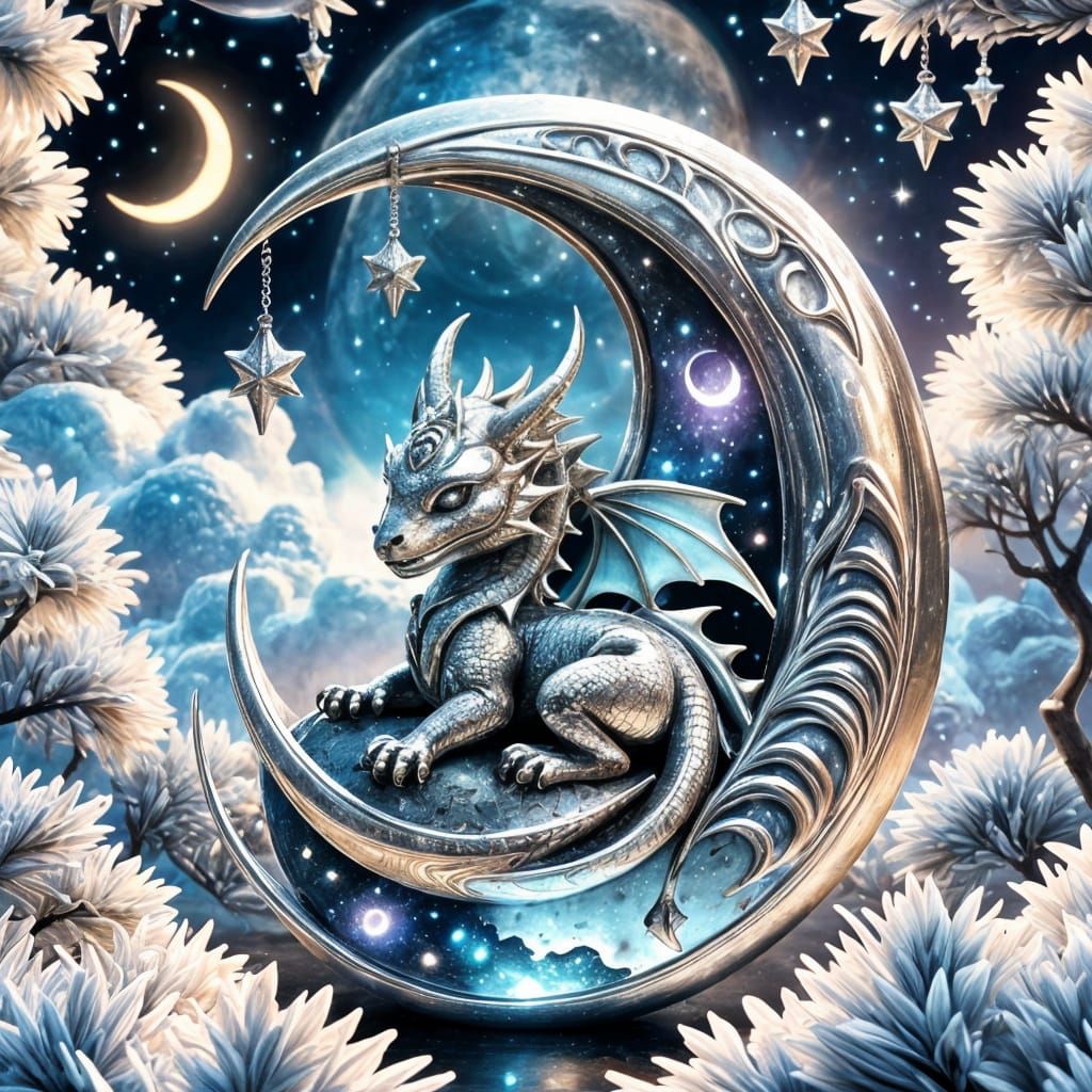 Realistic Fantasy Silver Dragon Scene