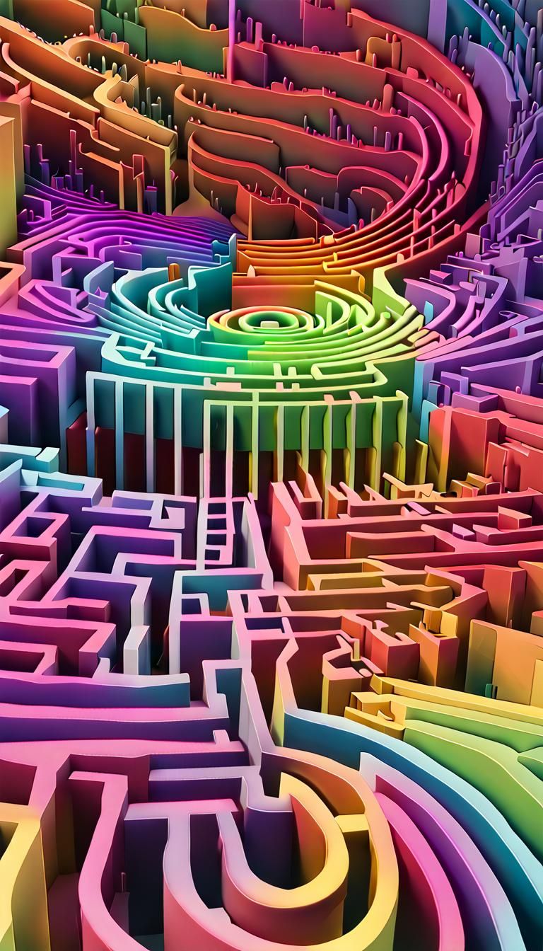 Glowing Spherical Maze in Psychedelic 3D