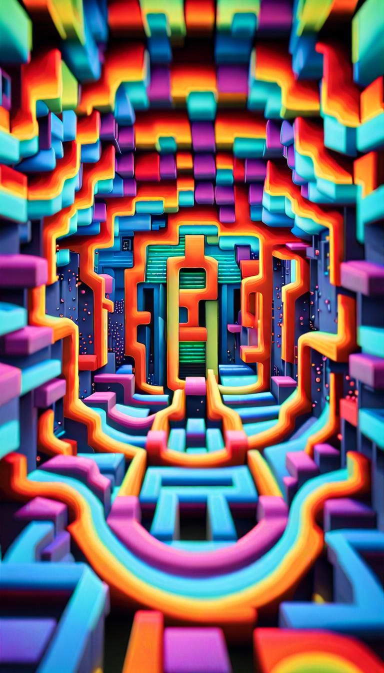 Glowing Spherical Maze in Psychedelic Fractal Art