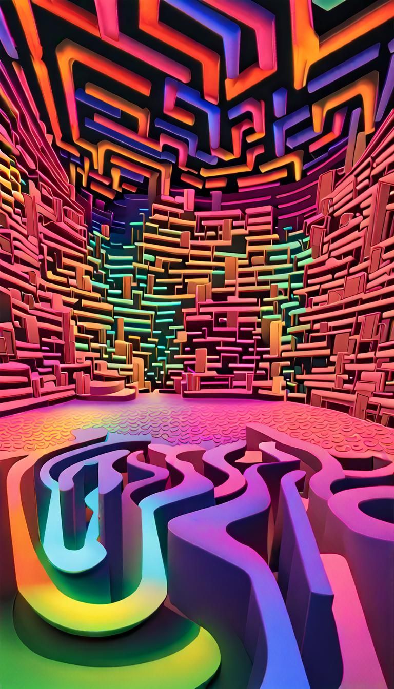 Glowing Spherical Maze in Psychedelic Fractal Art