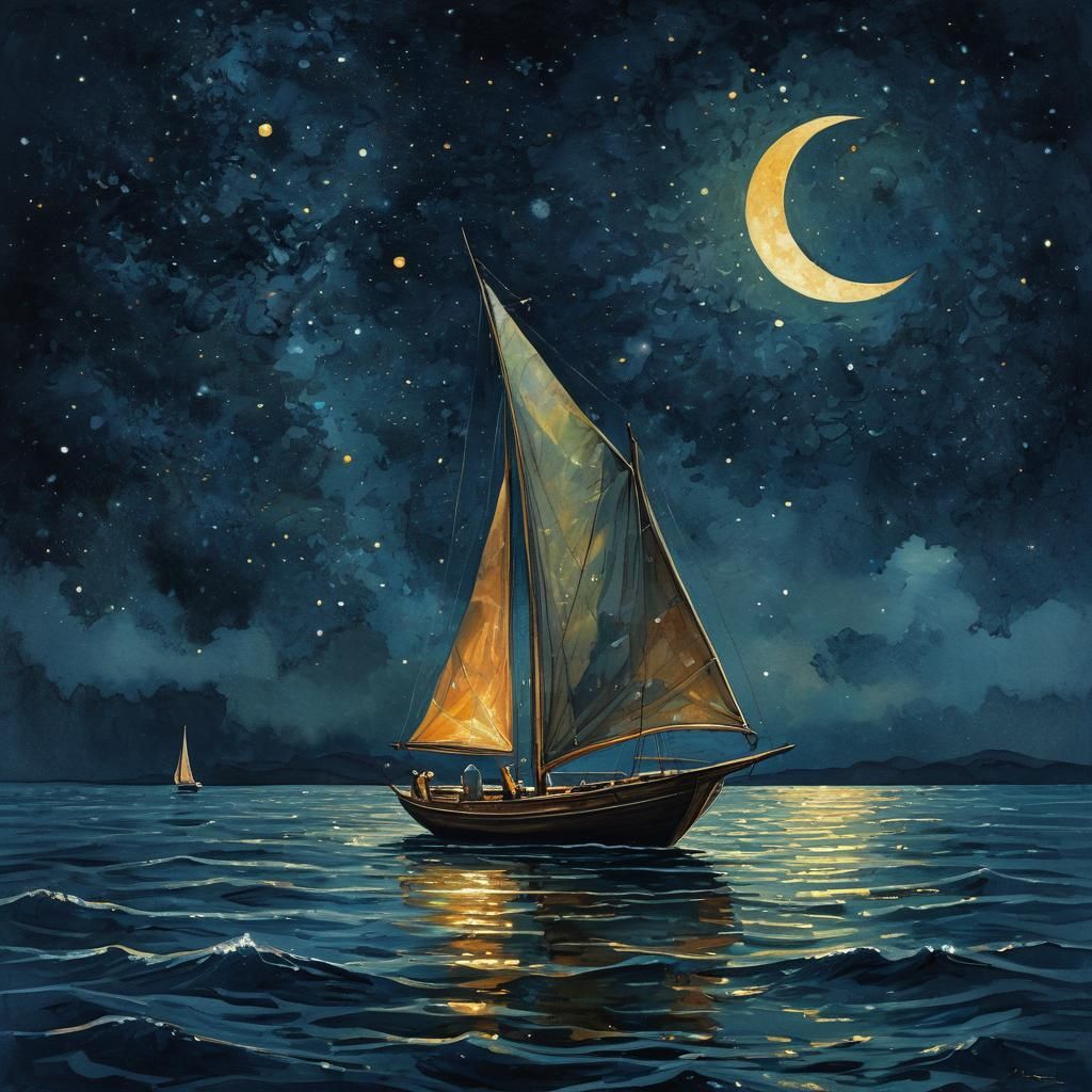 Surreal Vinta Outrigger on Moonlit Waters