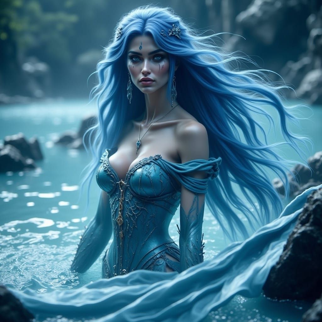 Water Goddess in Flowing Royo Dark Fantasy Style