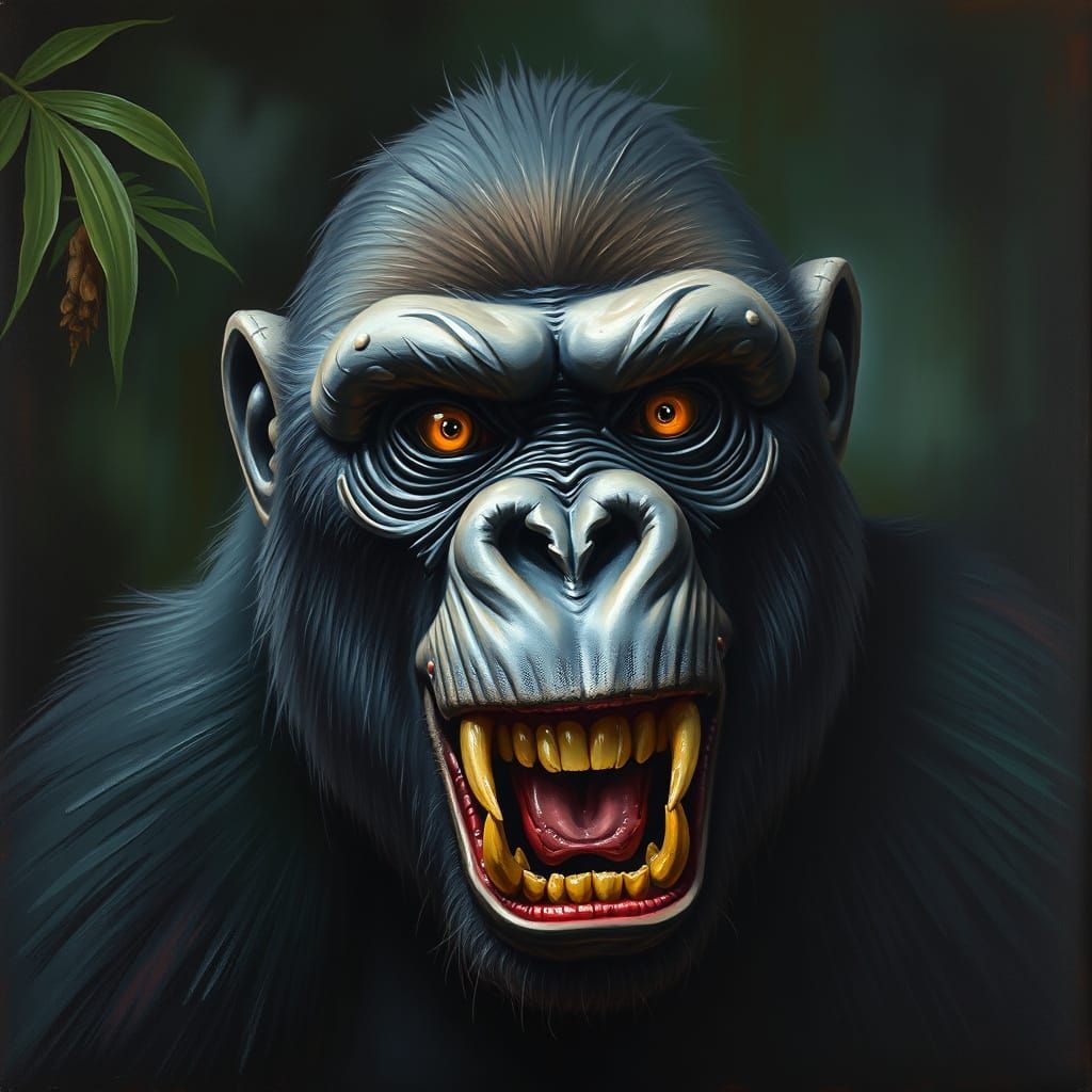 Gorilla in a Dark Jungle Landscape