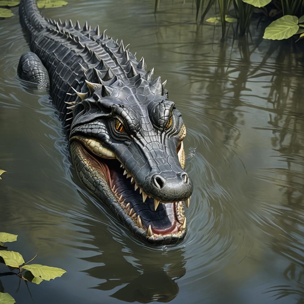 Striped Alligator Matte Painting in Deep Color