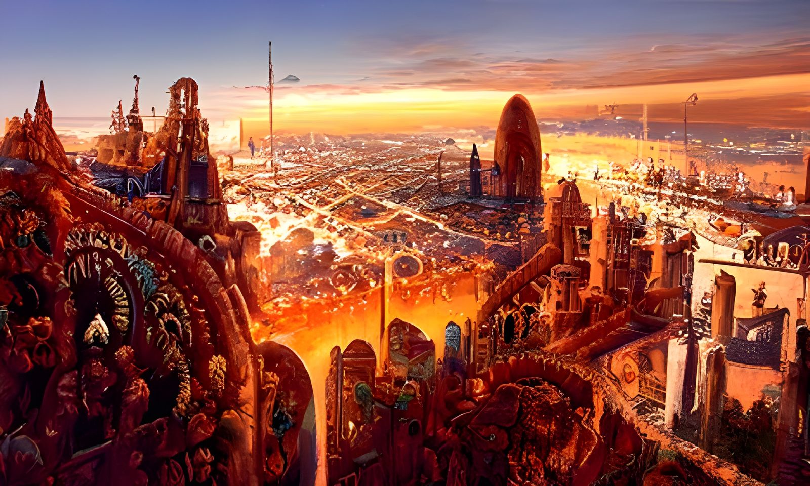 Illuminated Sci-Fi Cityscape at Sunrise