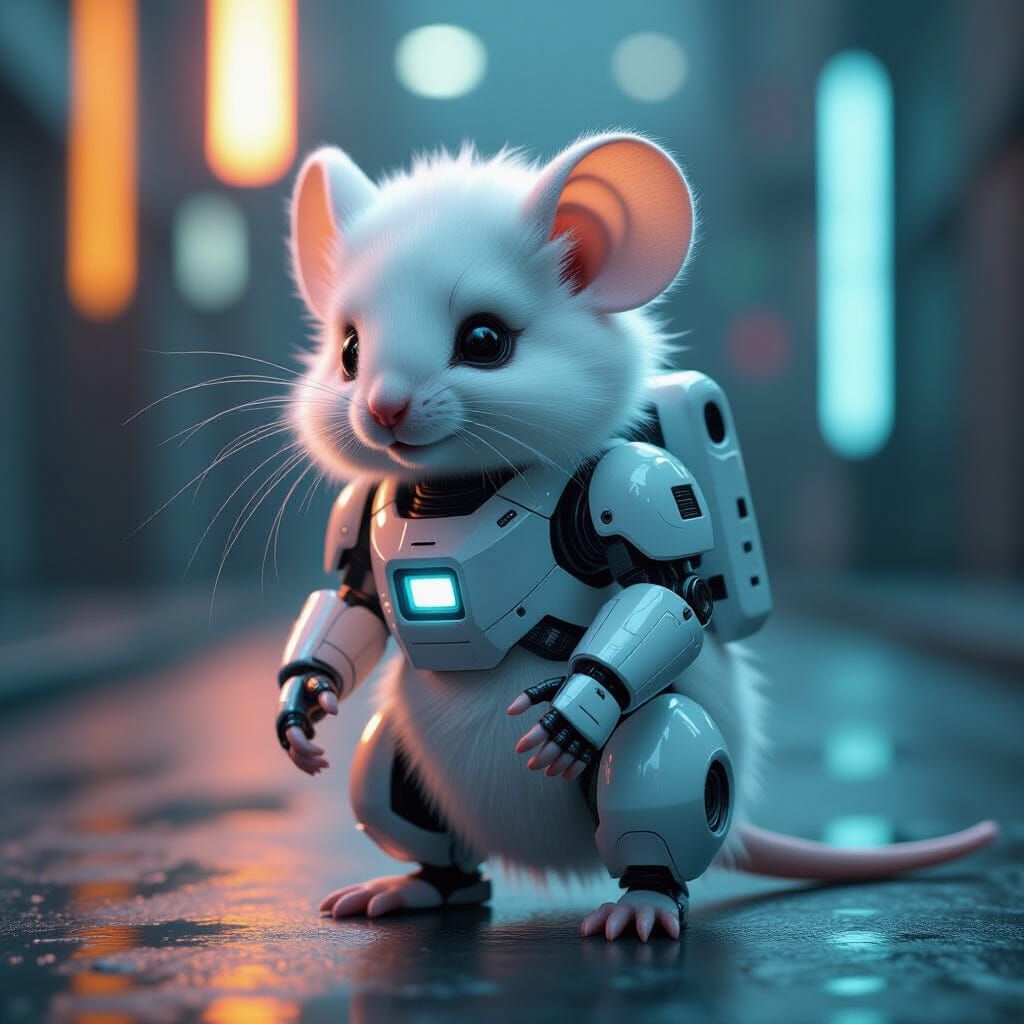Cinematic Cyborg Mouse in Sci-Fi Style