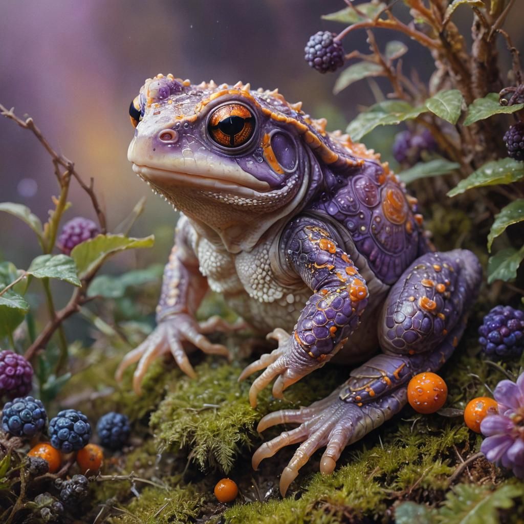 Murex Frog-Tortoise with Berry as Oil Painting