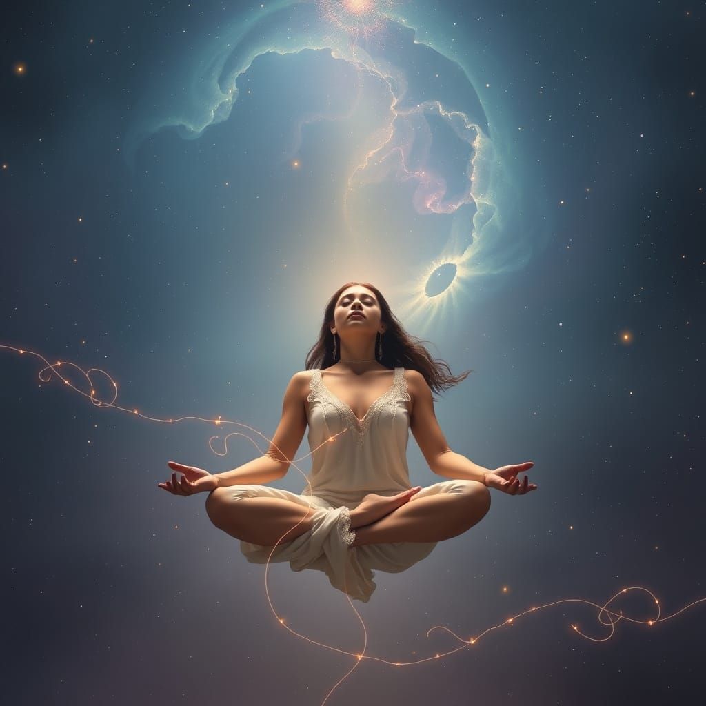 Woman Meditating in Cosmic Void, Visionary Art