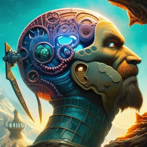 Intricate Magic Biomechanic Head: A Fantasycore Masterpiece