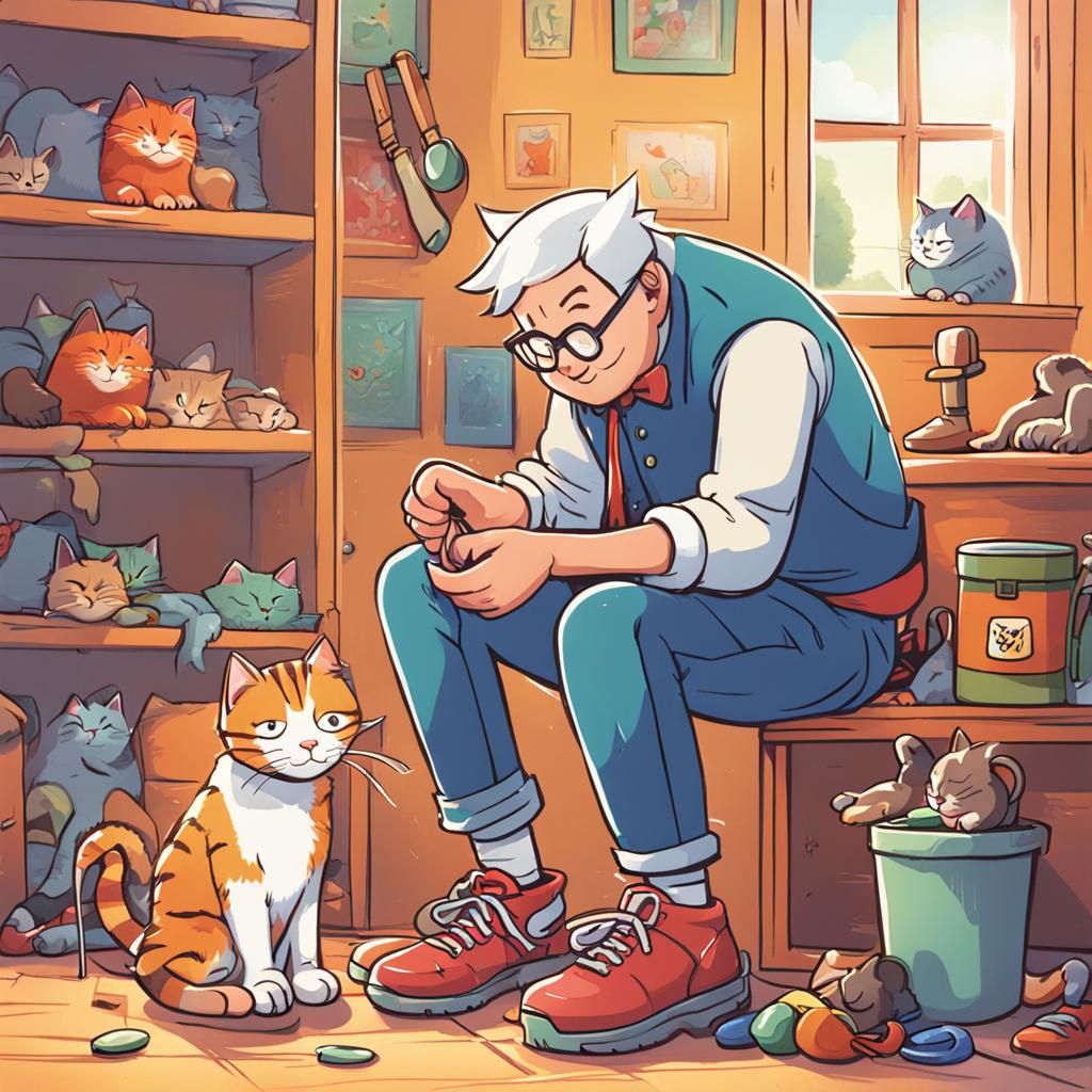 Mischievous Cat Tying Shoelaces Together